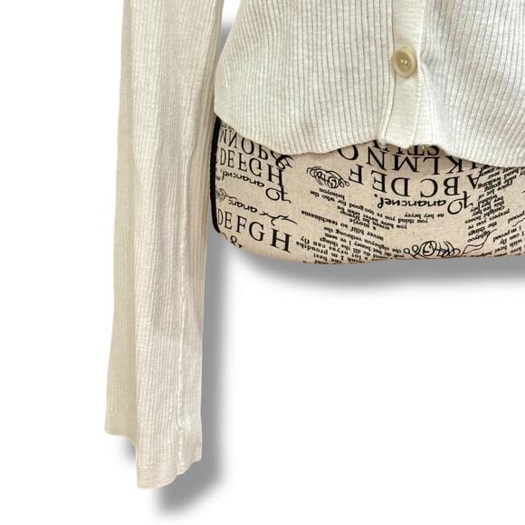 Free People Size XL Ella Button-Up Ivory Cotton Linen Sweater Cardigan Preppy - Picture 6 of 8